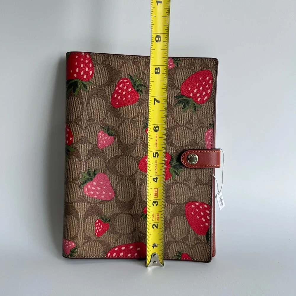 Coach Notebook Cover Signature Canvas Strawberry Print Brown Leather CH490